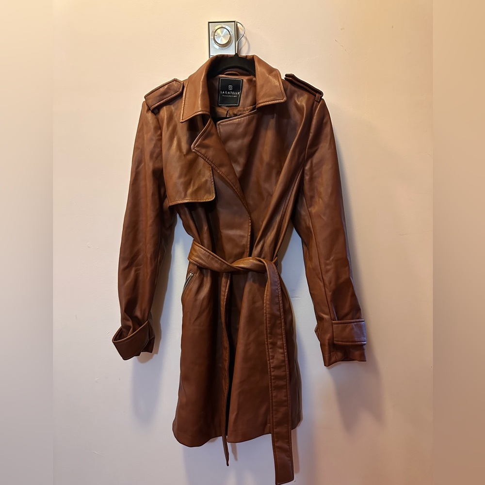 Bagatelle Chestnut Faux Leather Tench Coat